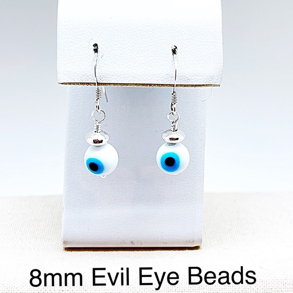 Evil Eye Dangle Earrings in White/Blue or Black/White, Sterling or Gold Filled - Picture 3 of 8